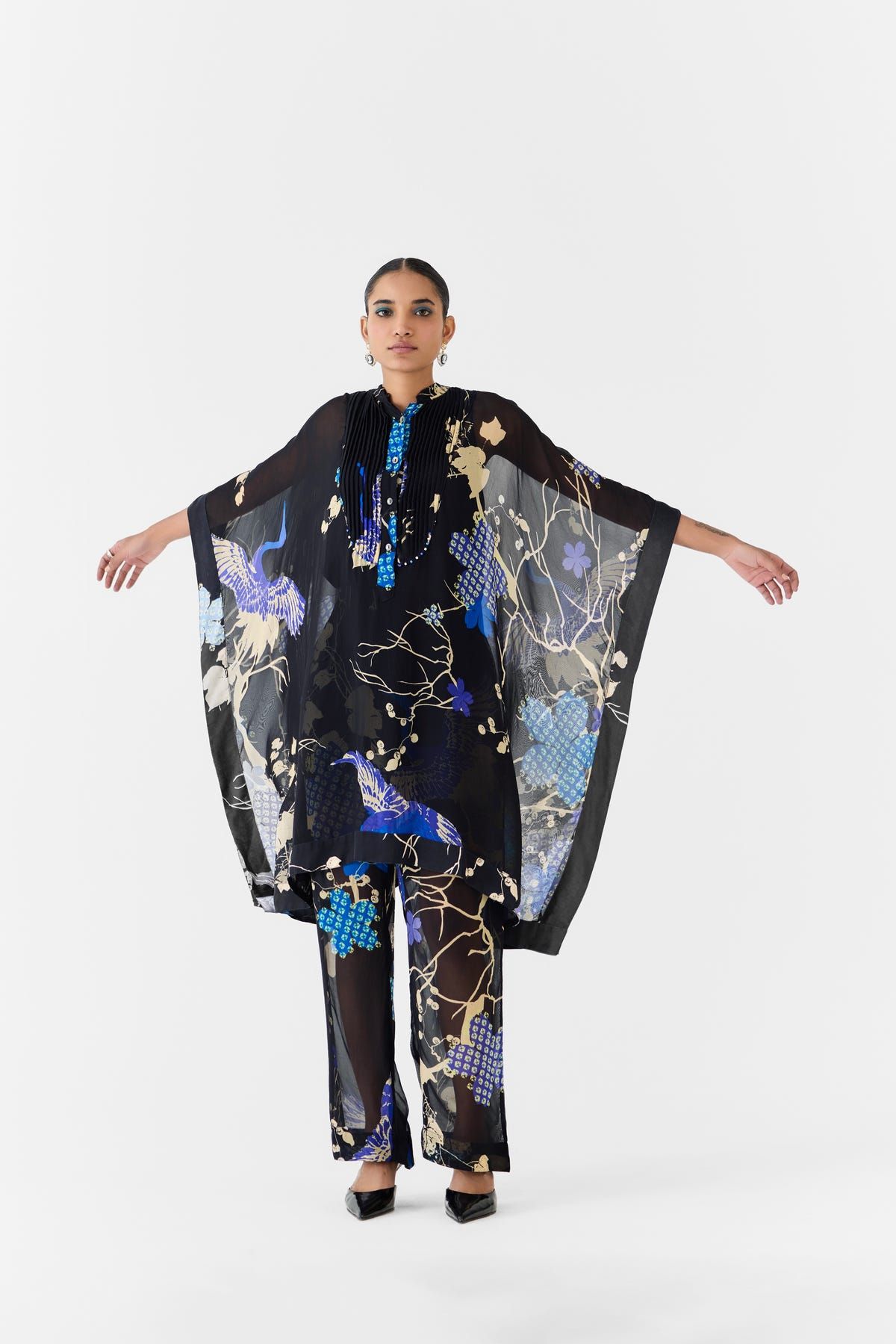 BLACK CRANE ORGANZA KIMONO & PANTS CO-ORD - image 3