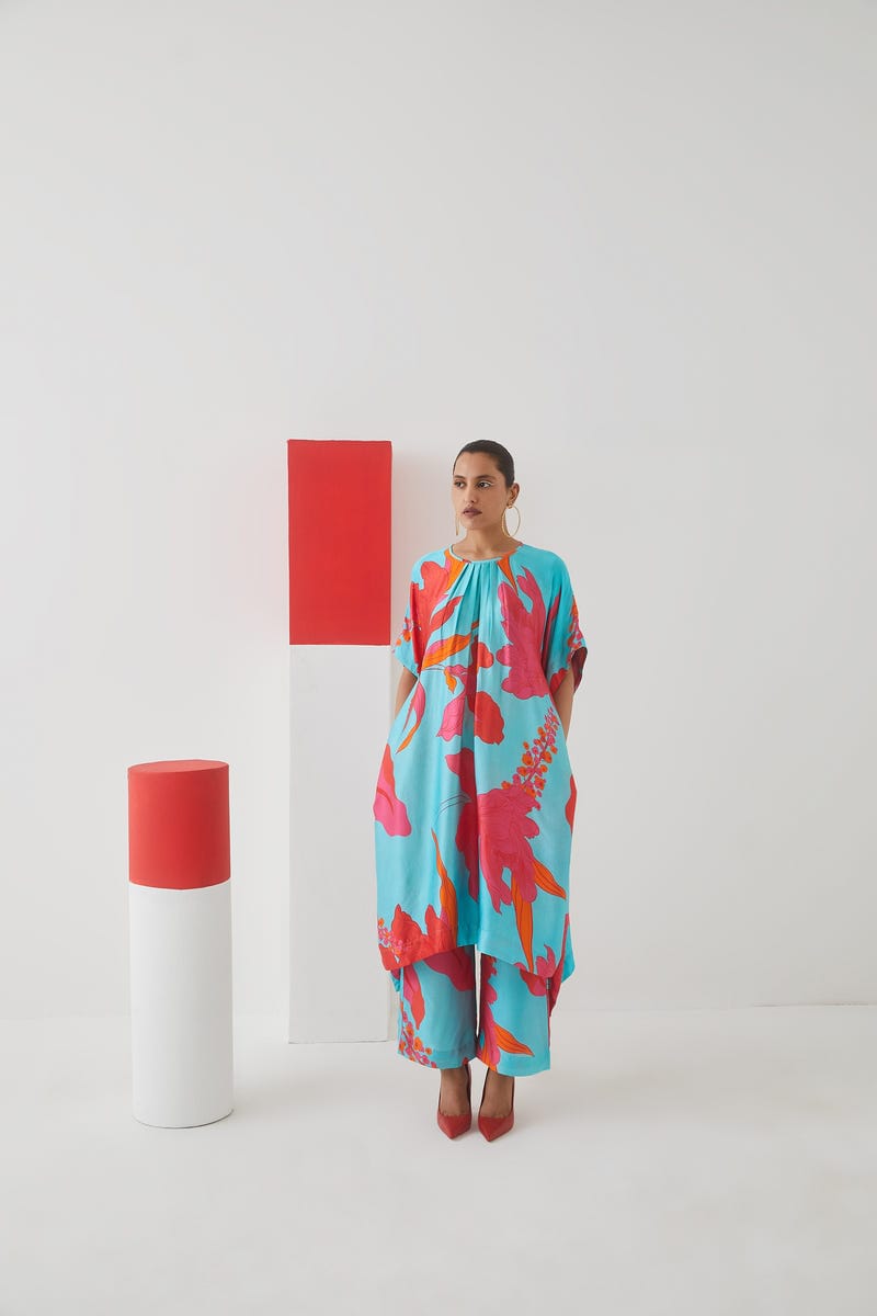Blue Rose Kimono Kurta & Pants