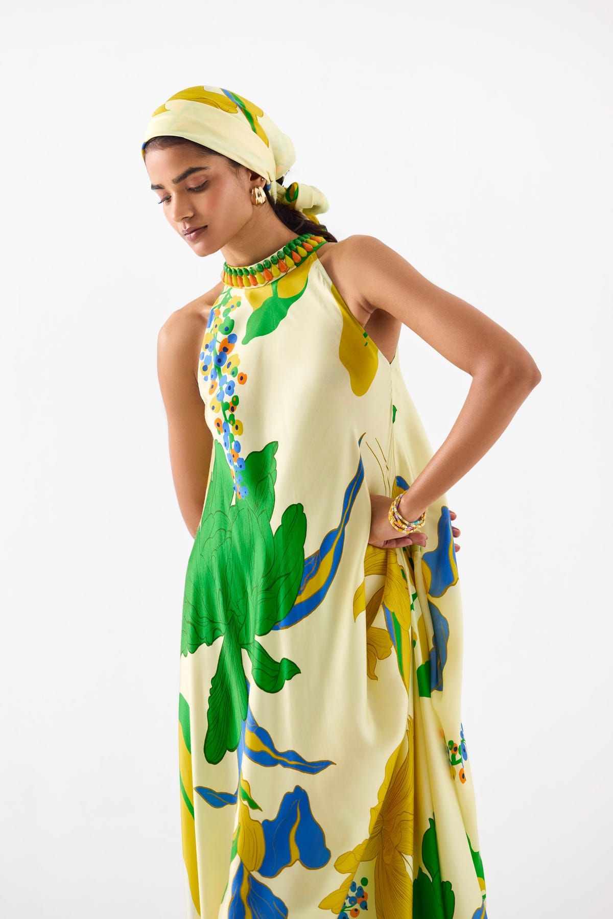 YELLOW ROSE HALTER DRESS - image 3