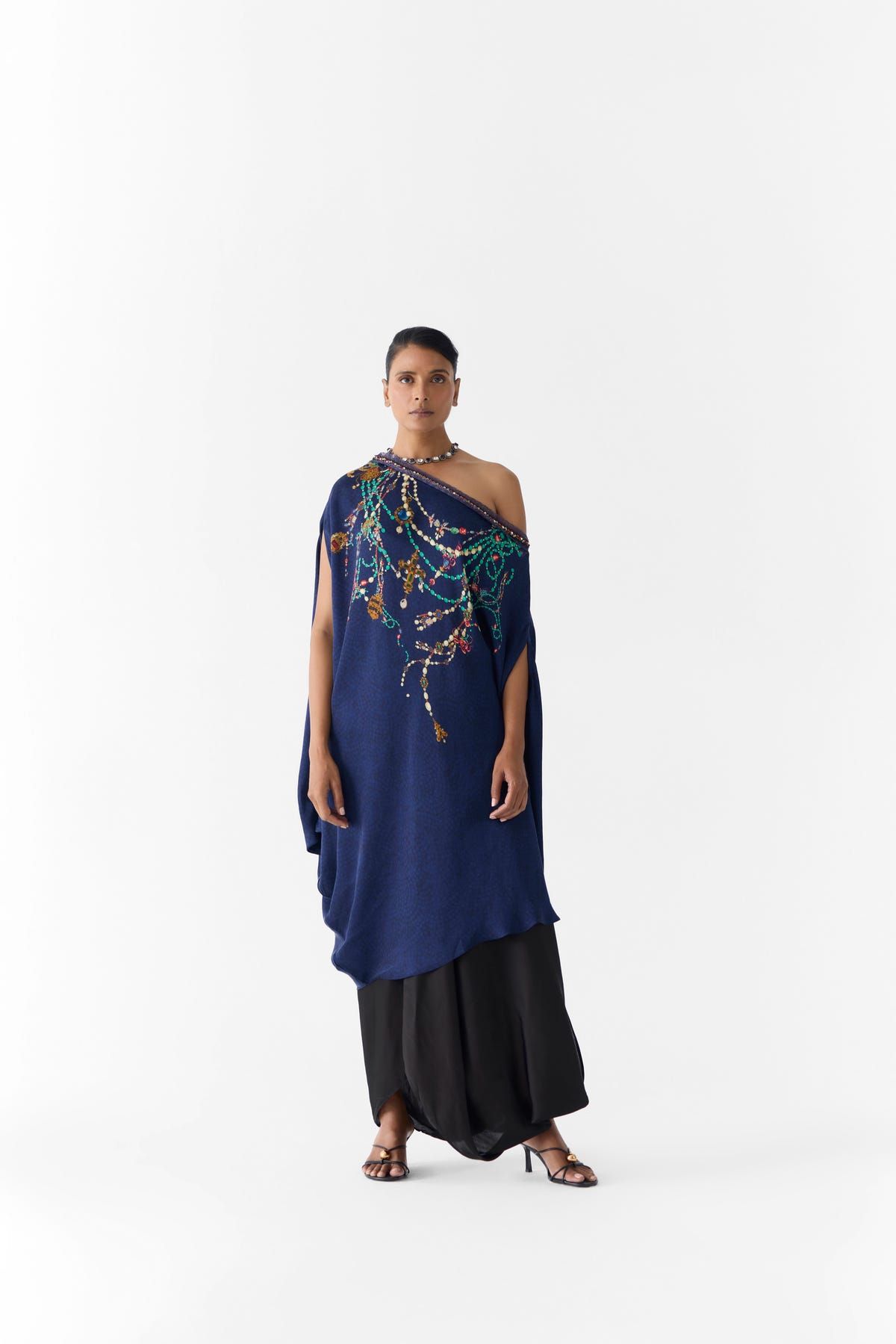 NAVY MAHARANI DRAPED DRESS & KNOT SKIRT - image 1