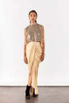 CHAMPAGNE EMBROIDERED TOP & DRAPED SKIRT view 1