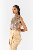 CHAMPAGNE EMBROIDERED TOP & DRAPED SKIRT view 2