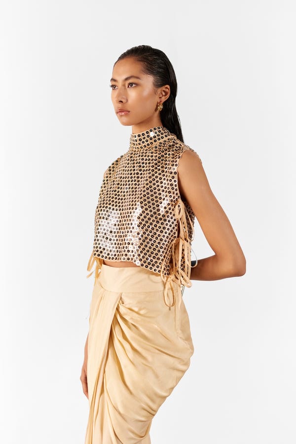 Studio Rigu — CHAMPAGNE EMBROIDERED TOP & DRAPED SKIRT