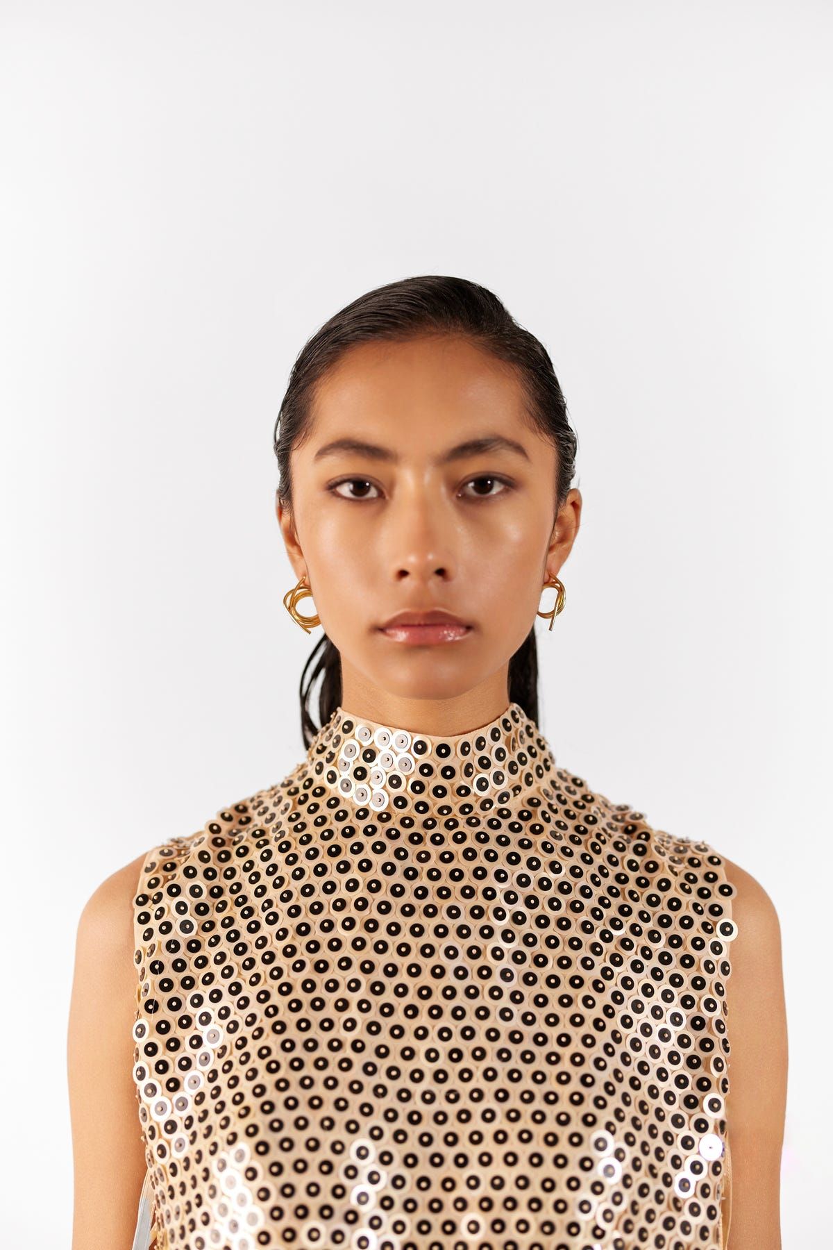 CHAMPAGNE EMBROIDERED TOP & DRAPED SKIRT - image 3