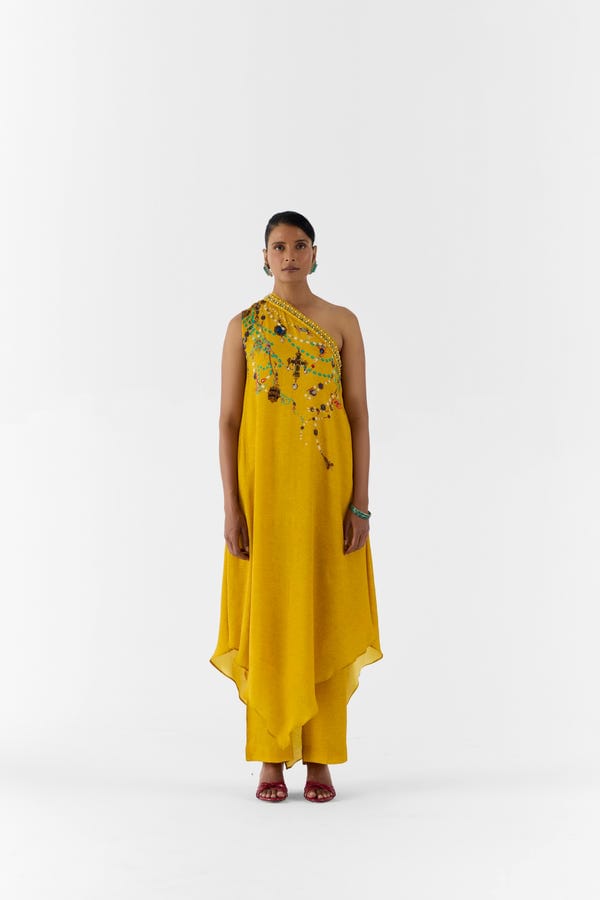 Studio Rigu — MUSTARD MAHARANI ONE SHOUDLER KURTA & PANTS