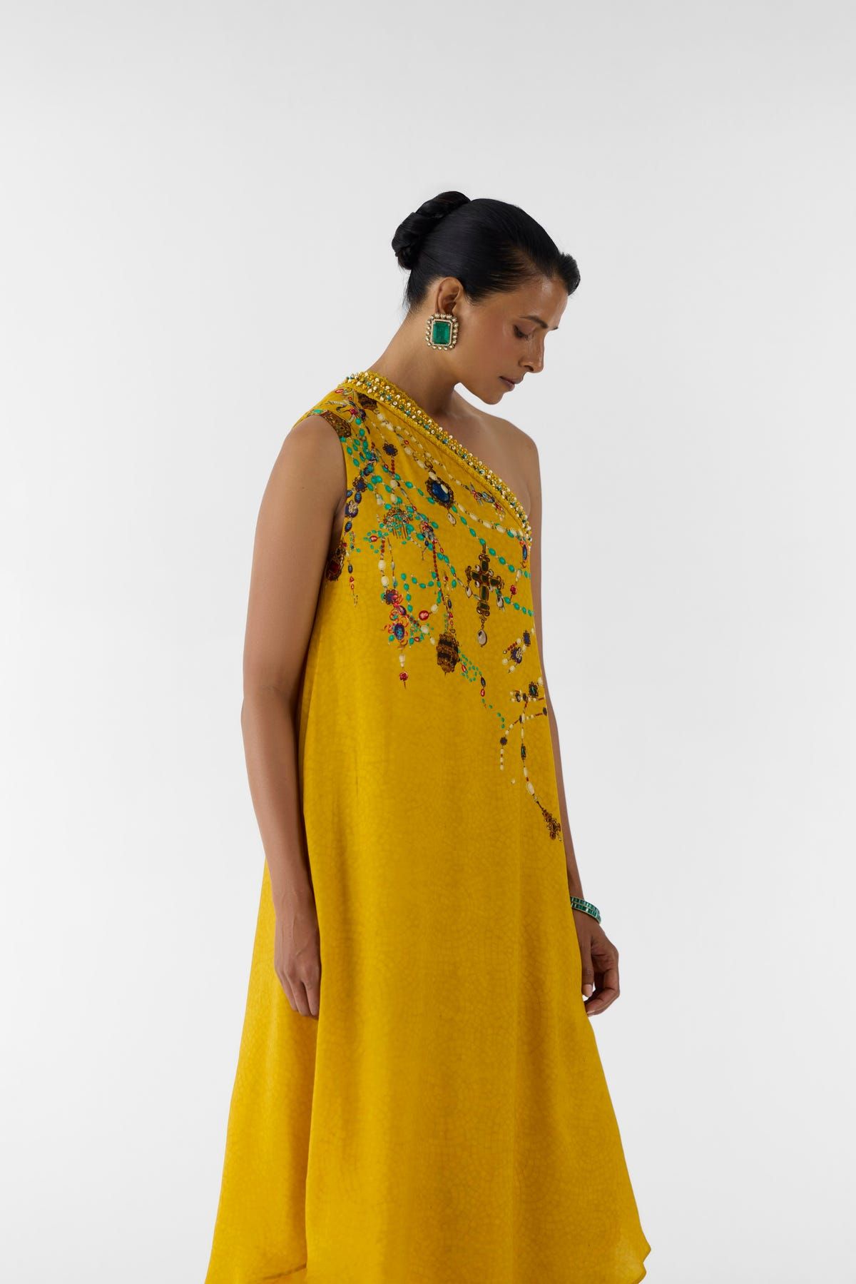 MUSTARD MAHARANI ONE SHOUDLER KURTA & PANTS - image 3