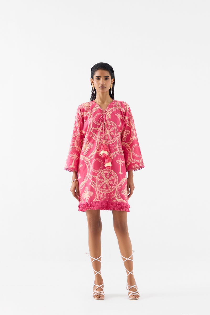 ARECA PALM BELL SLEEVES DRESS