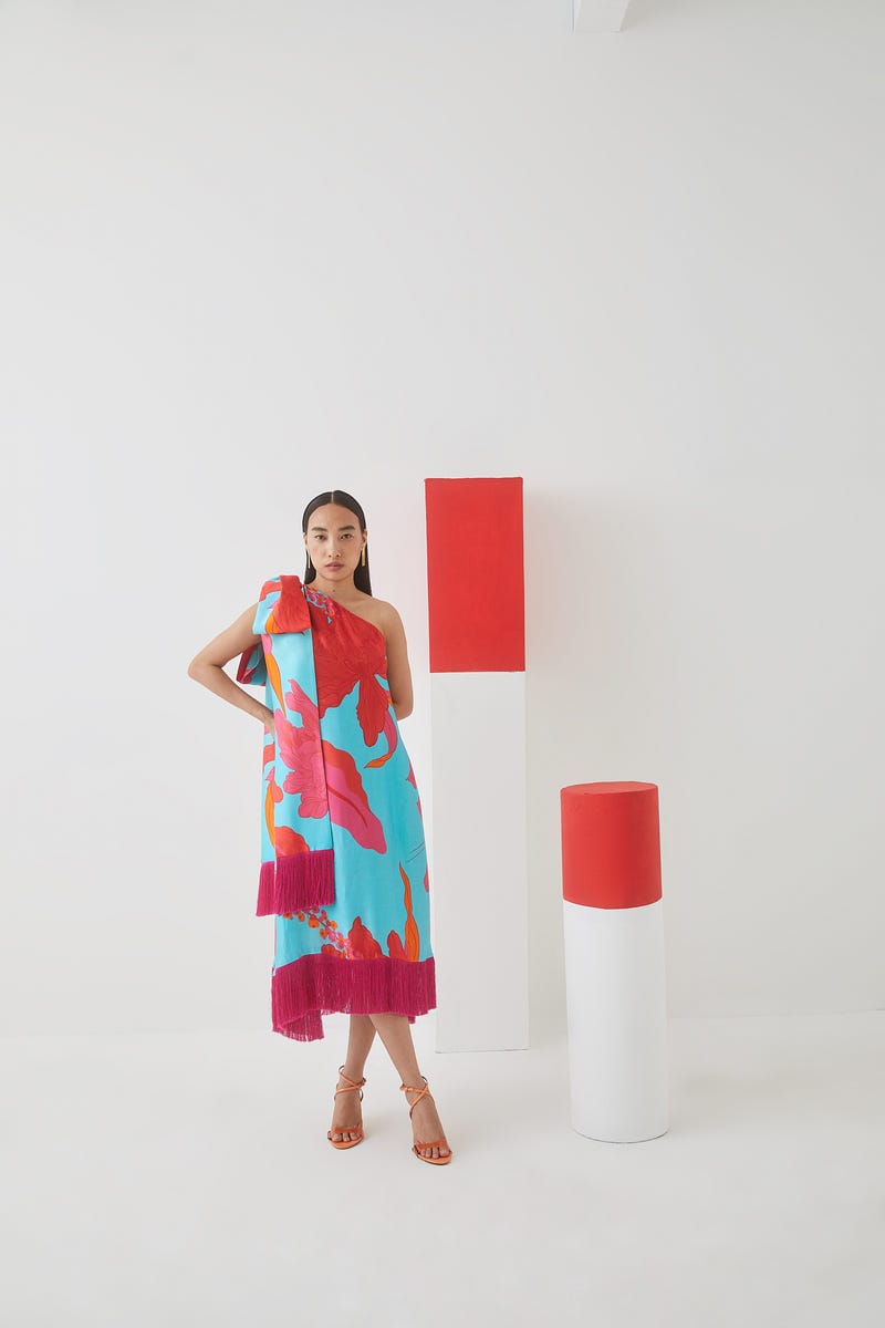 Blue Rose One Shoulder Dress