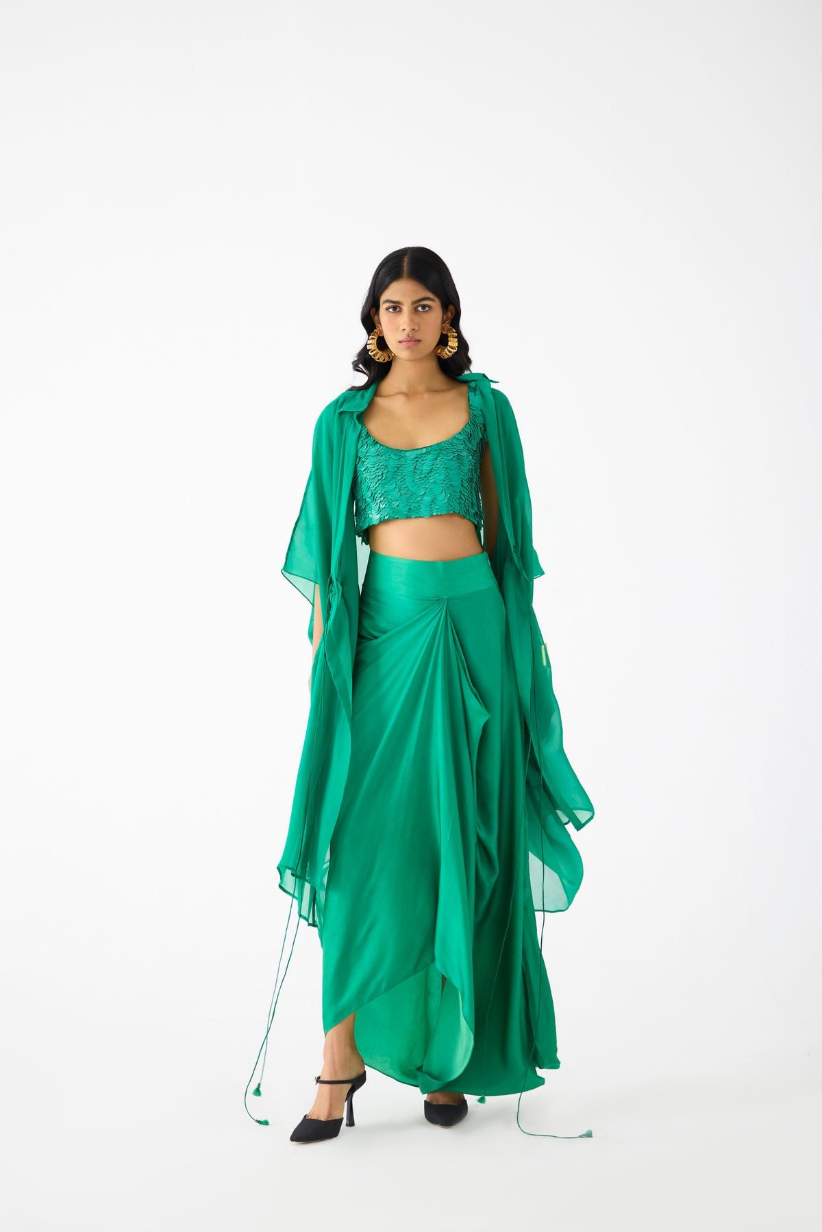 EMERALD SEQUIN BLOUSE WITH KNOT SKIRT - image 1