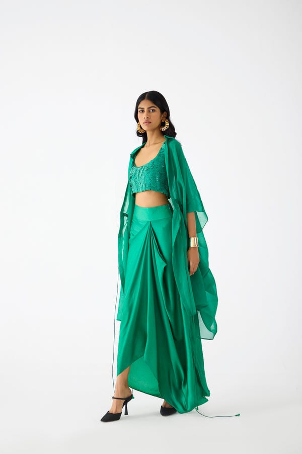 Studio Rigu — EMERALD SEQUIN BLOUSE WITH KNOT SKIRT