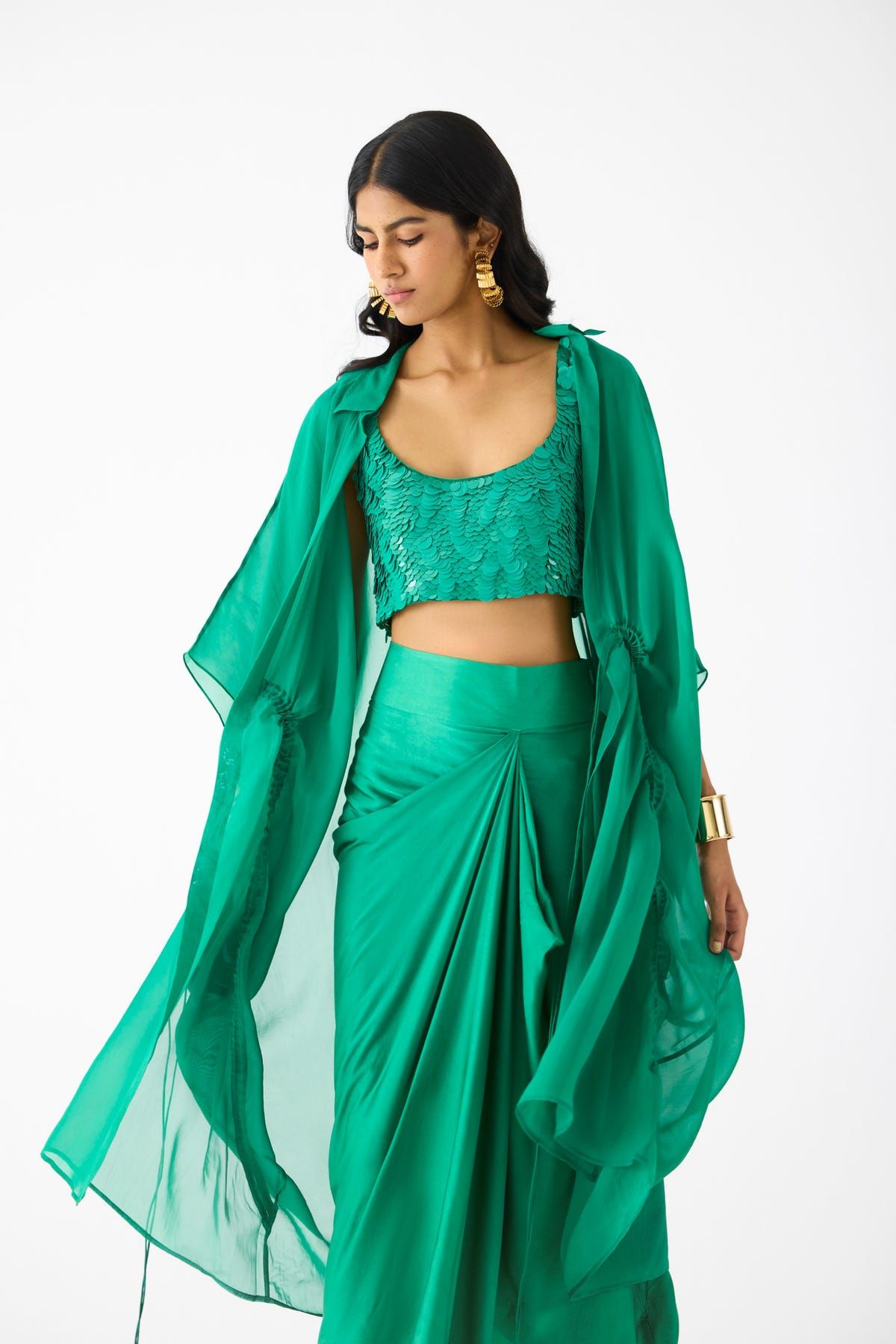 EMERALD SEQUIN BLOUSE WITH KNOT SKIRT - image 3