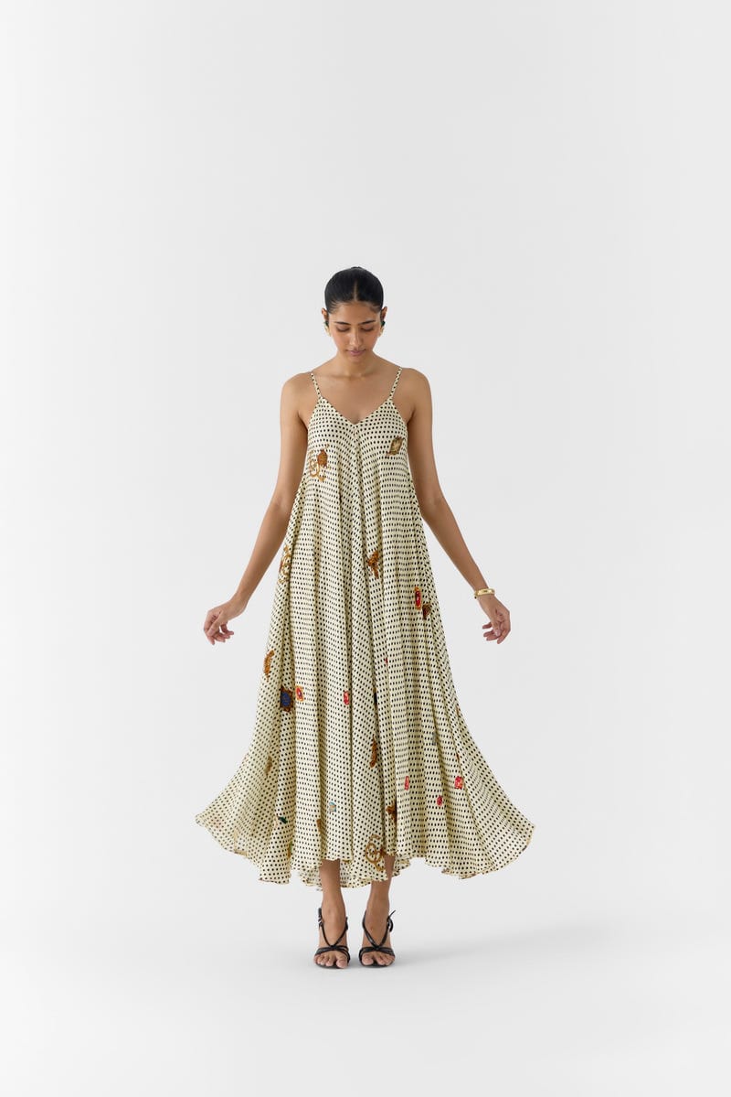 PEARL POLKA DOT STRAPPY DRESS