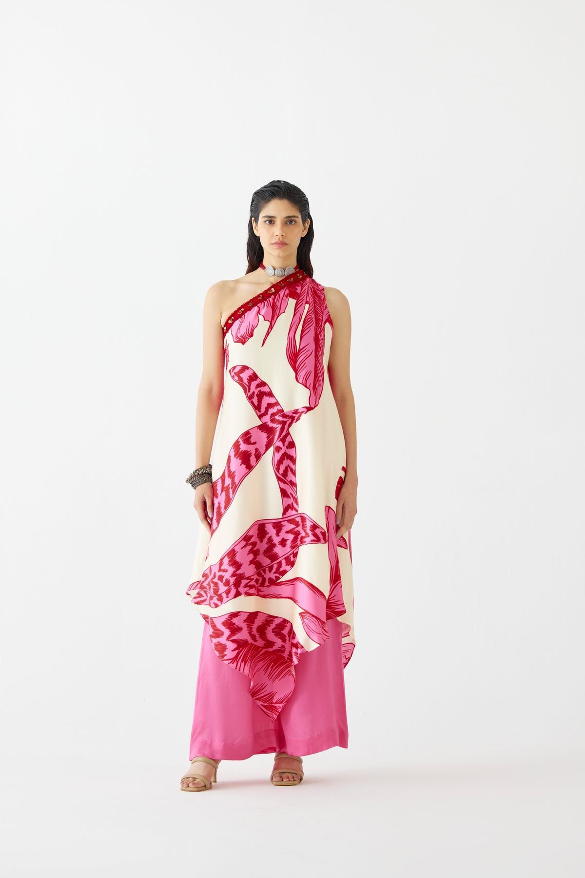 PINK APHRODITE ONE SHOULDER KURTA & PANTS CO-ORD - image 1