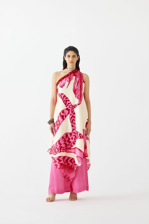 Studio Rigu — PINK APHRODITE ONE SHOULDER KURTA & PANTS CO-ORD