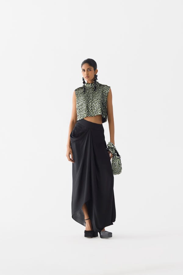Studio Rigu — GREEN PARADISE SEQUIN TOP WITH KNOT SKIRT