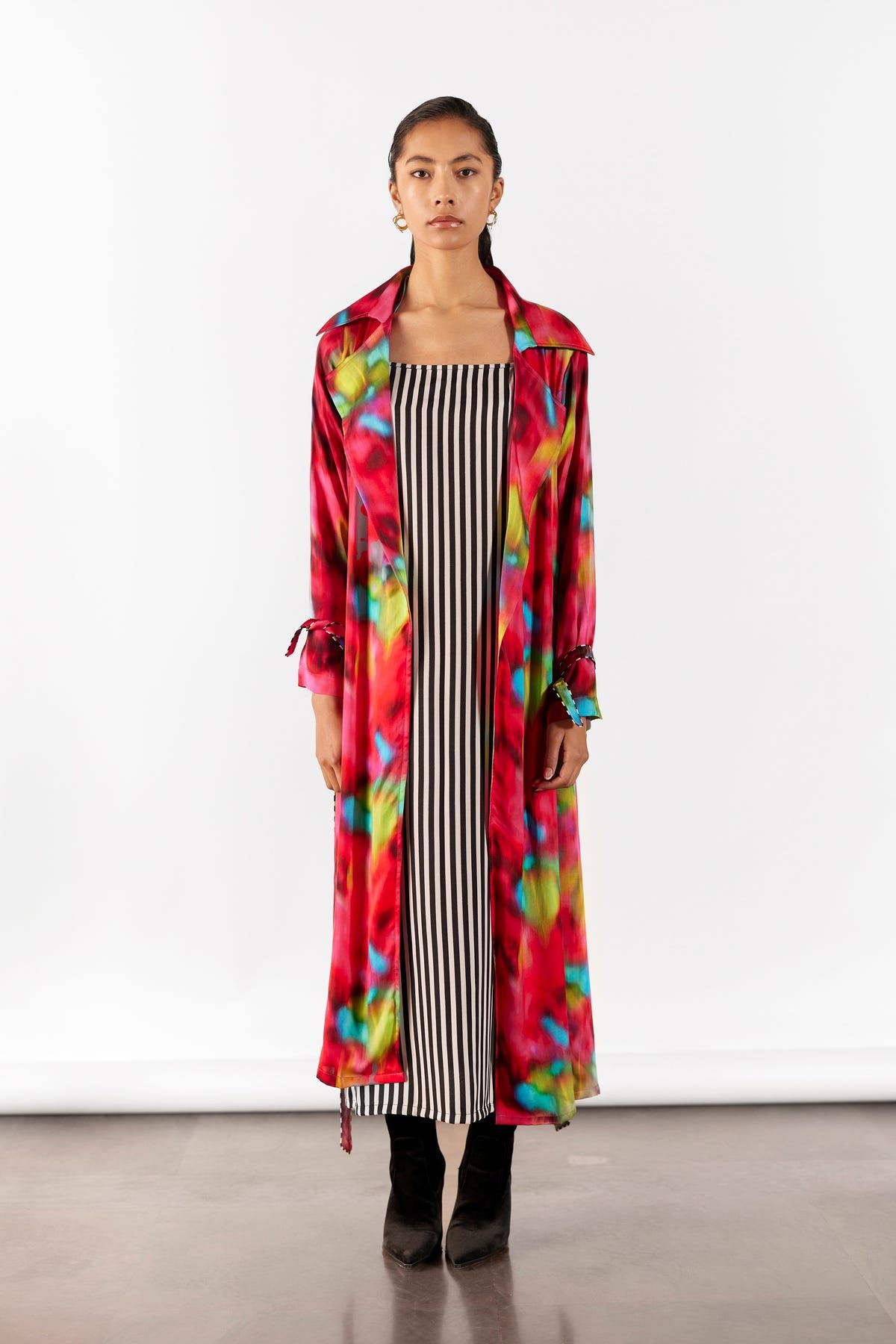 POPPY TRENCH COAT WITH STRIPED SLIP DRESS - image 1