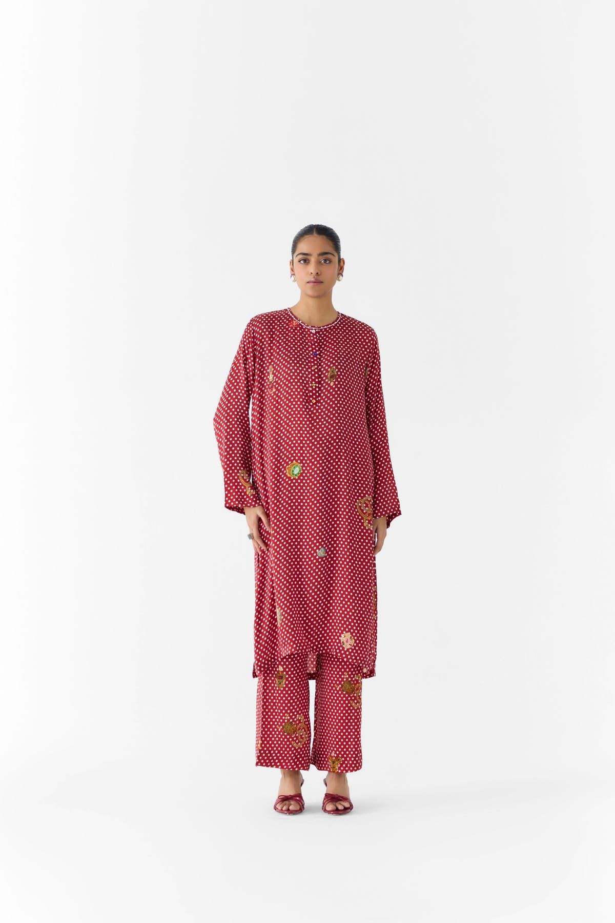 QUARTZ POLKA DOT STRAIGHT KURTA & PANTS - image 1