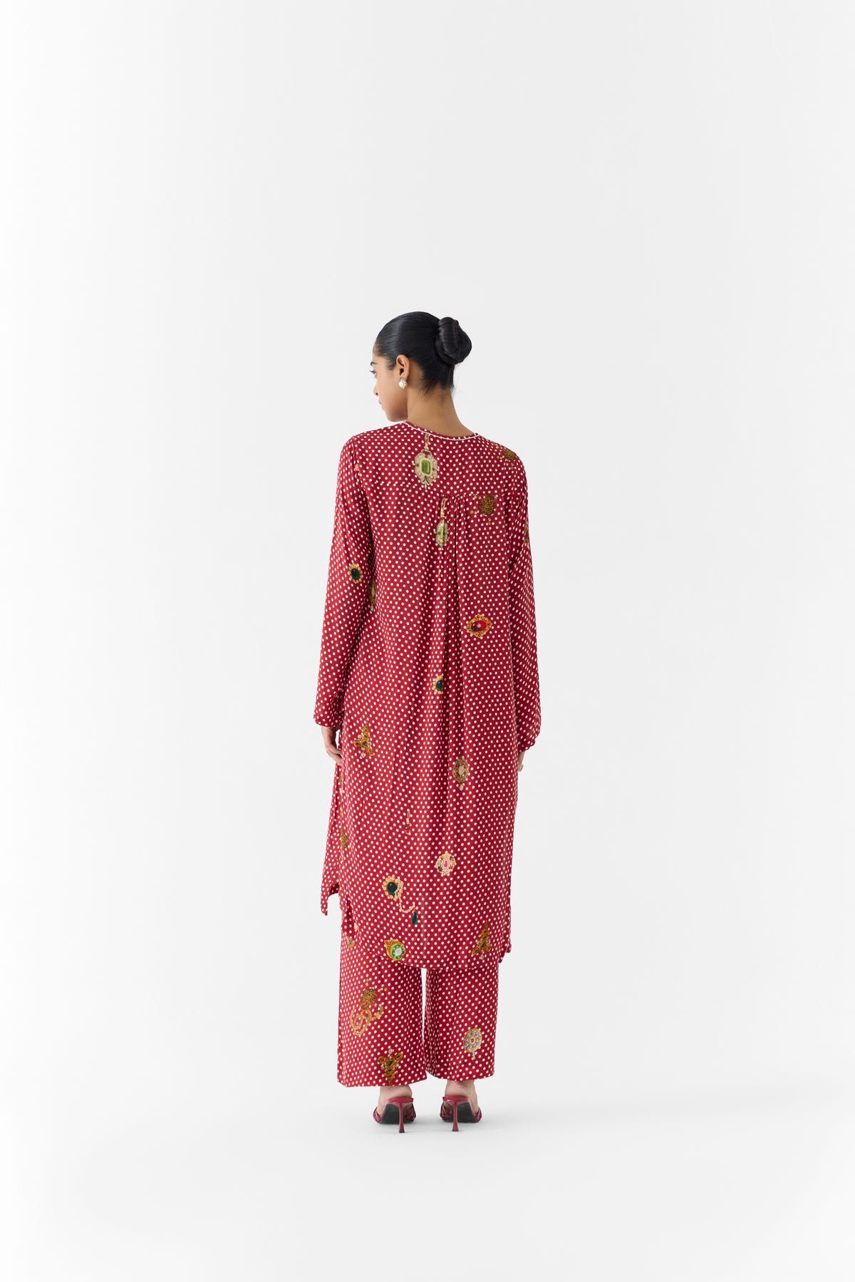 QUARTZ POLKA DOT STRAIGHT KURTA & PANTS - image 3