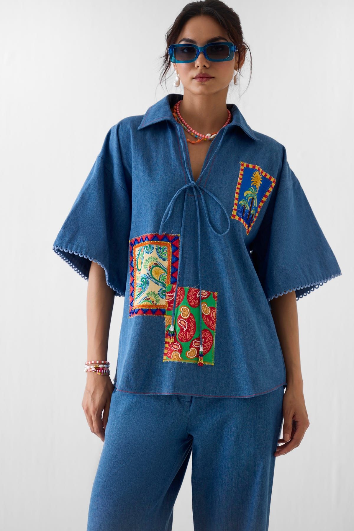 INDIGO PATCHWORK SHIRT & TROUSERS CO-ORD - image 2
