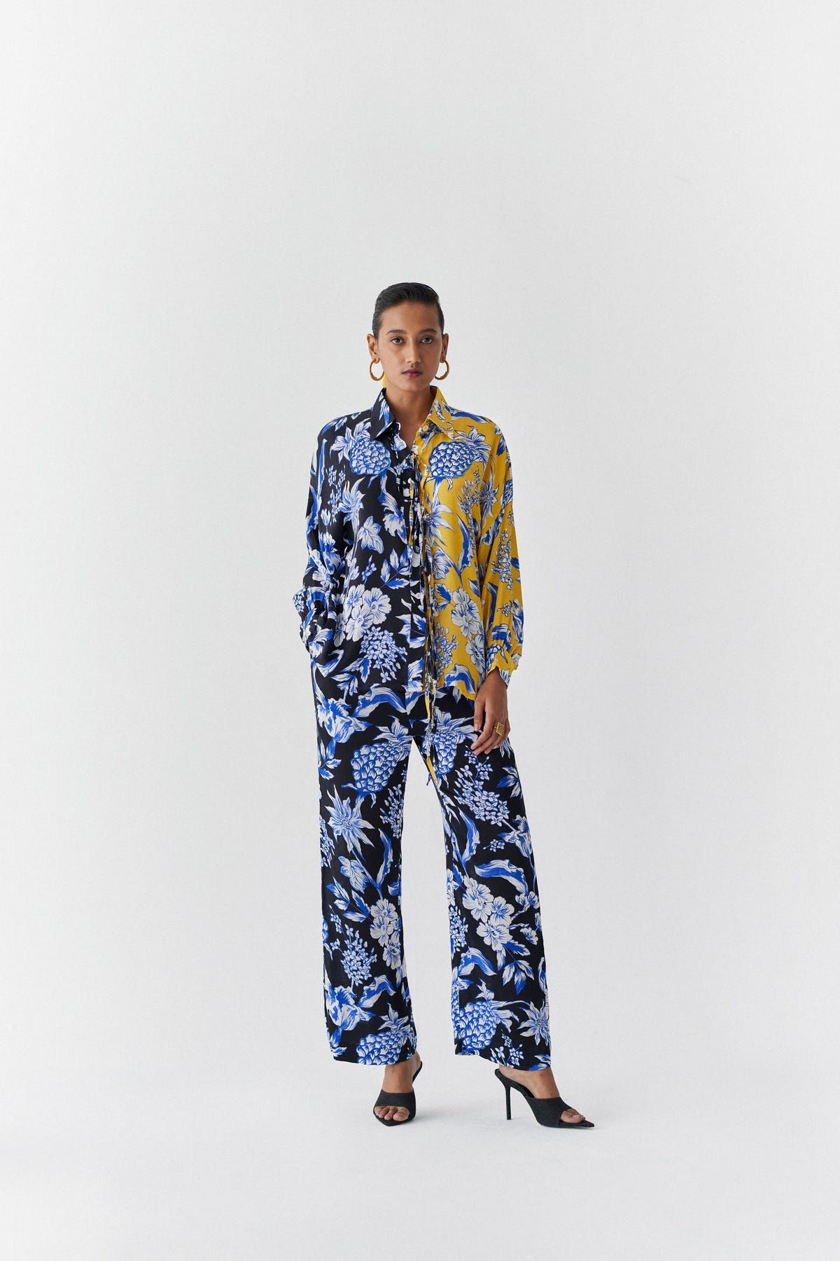 BLACK/YELLOW PINEAPPLE SHIRT & TROUSERS CO-ORD - image 1