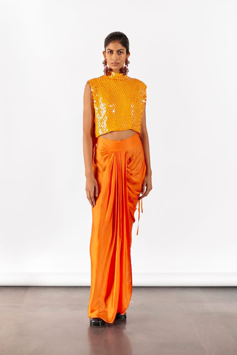 ZINNIA EMBROIDERED TOP WITH DRAPED SKIRT CO-ORD