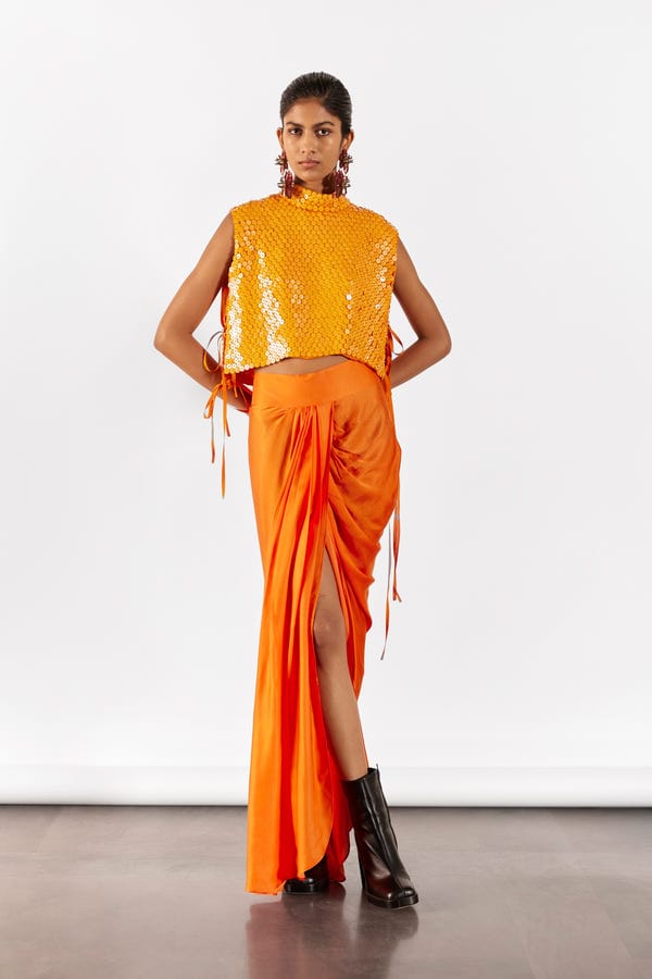 Studio Rigu — ZINNIA EMBROIDERED TOP WITH DRAPED SKIRT CO-ORD