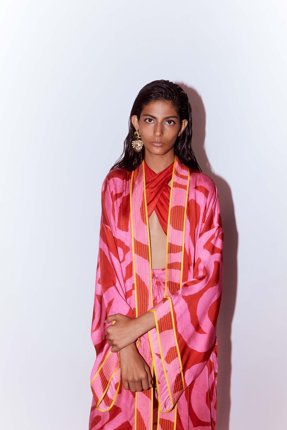 Candy Front Open Kimono With Embroidered Belt - image 1