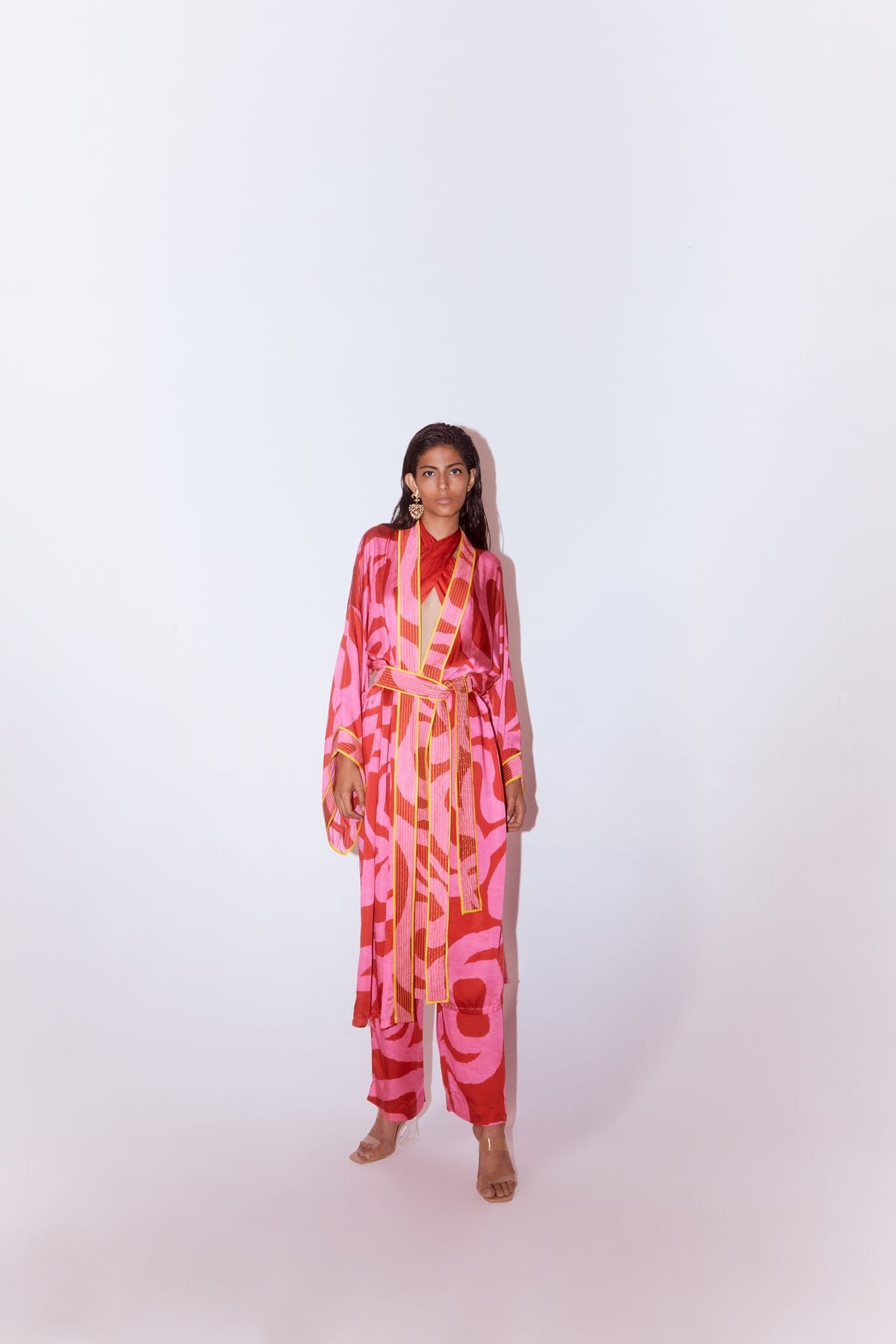 Candy Front Open Kimono With Embroidered Belt - image 2