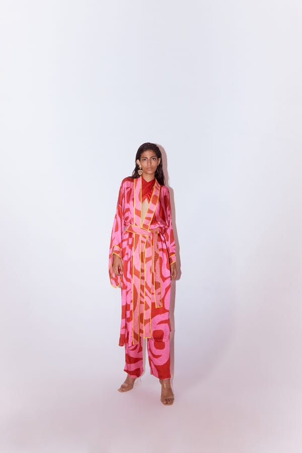 Studio Rigu — Candy Front Open Kimono With Embroidered Belt