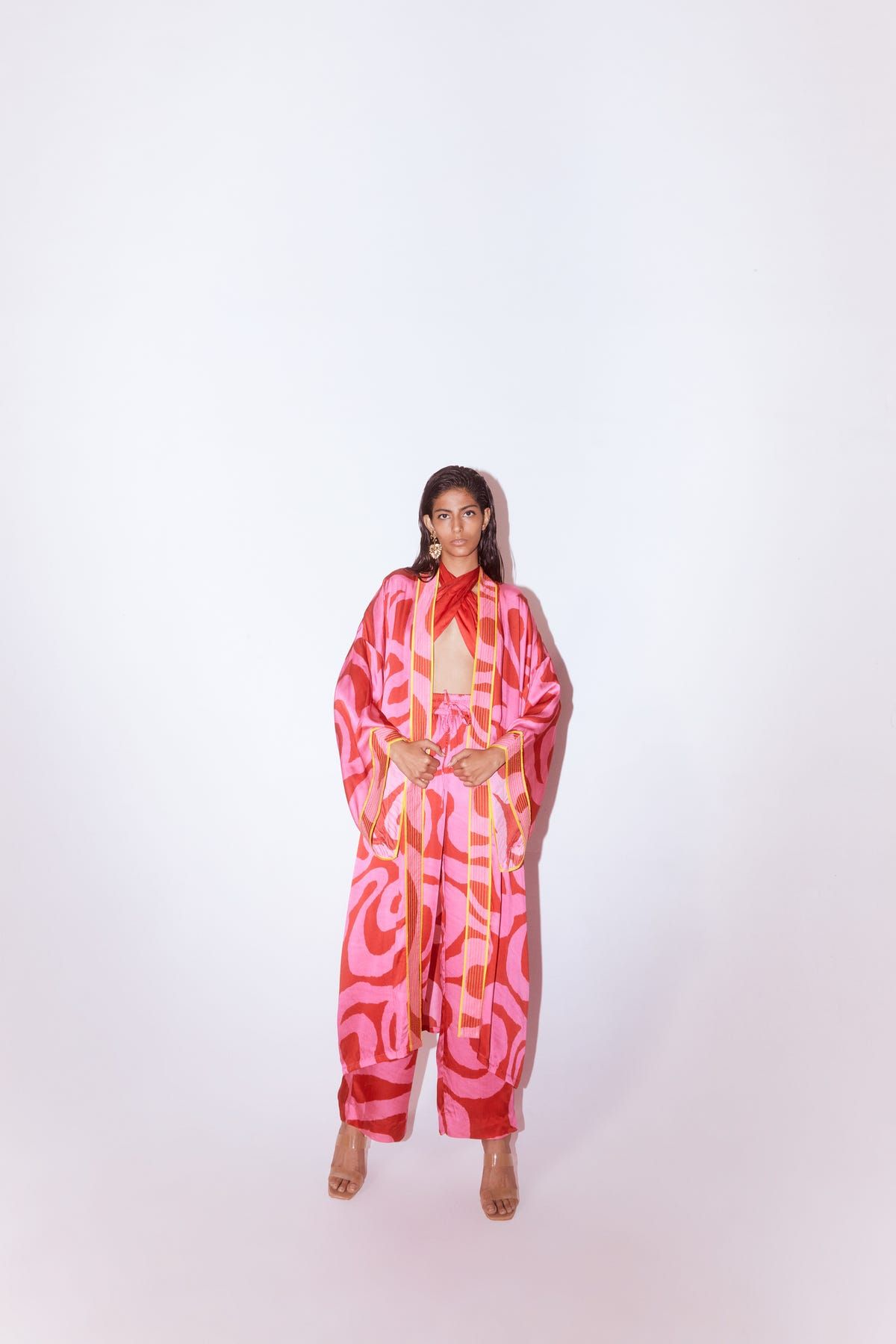 Candy Front Open Kimono With Embroidered Belt - image 3