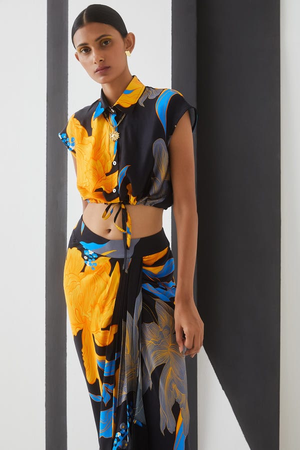 Studio Rigu — Starry Night Crop Top and Draped Skirt Co-ord