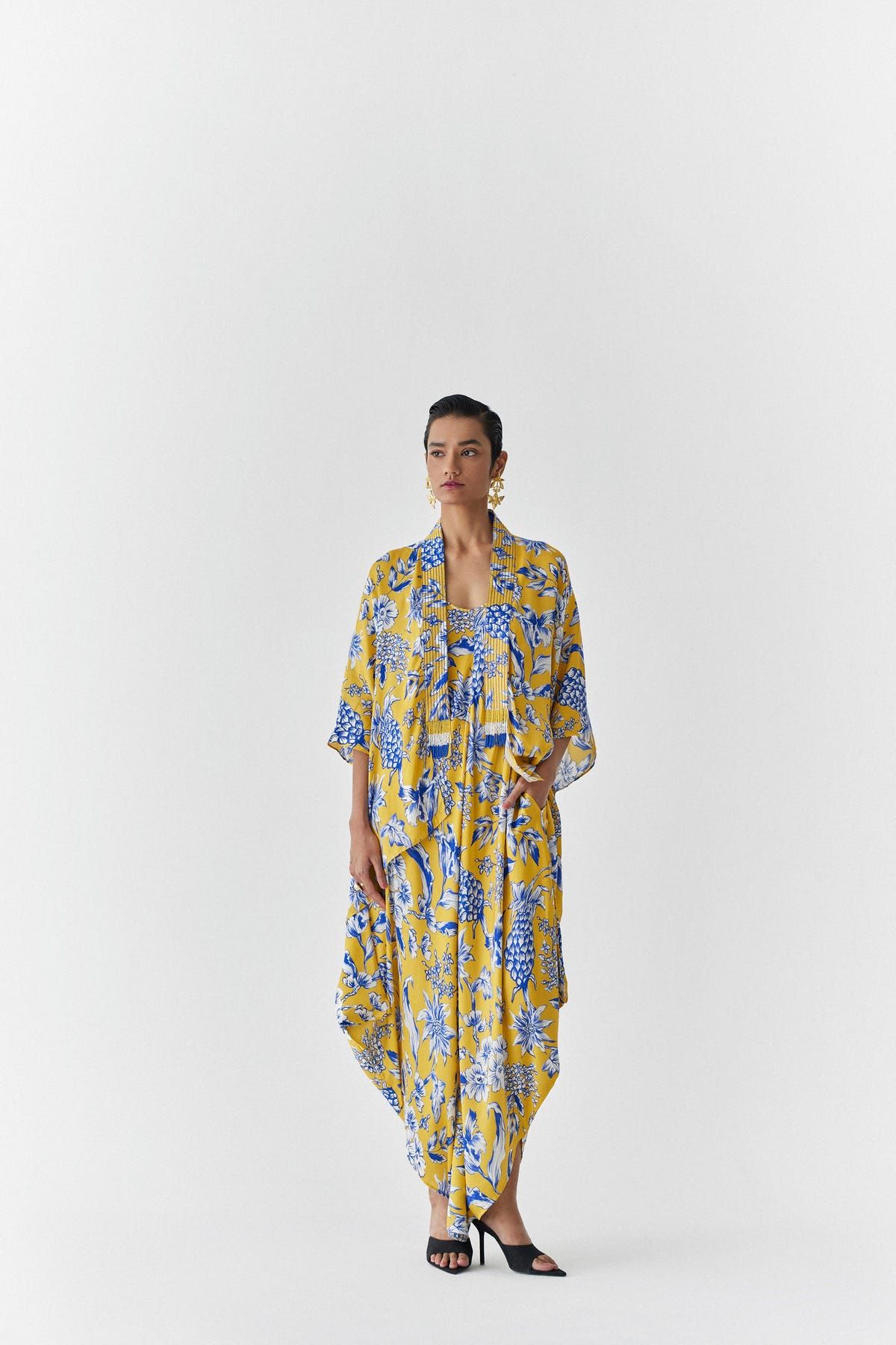 YELLOW PINEAPPLE STRAPPY JUMPSUIT WITH CAPE - image 1