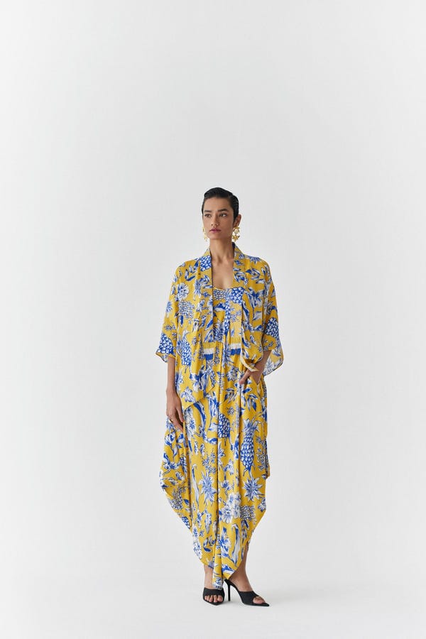 Studio Rigu — YELLOW PINEAPPLE STRAPPY JUMPSUIT WITH CAPE