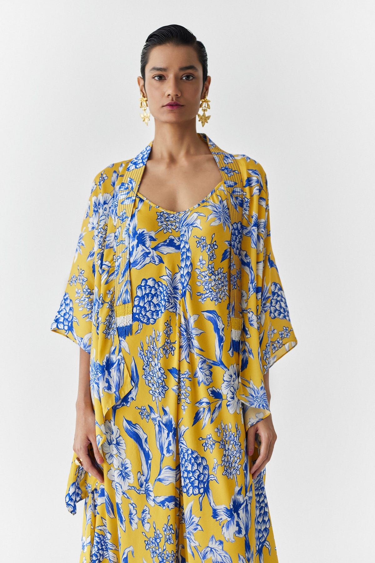 YELLOW PINEAPPLE STRAPPY JUMPSUIT WITH CAPE - image 2