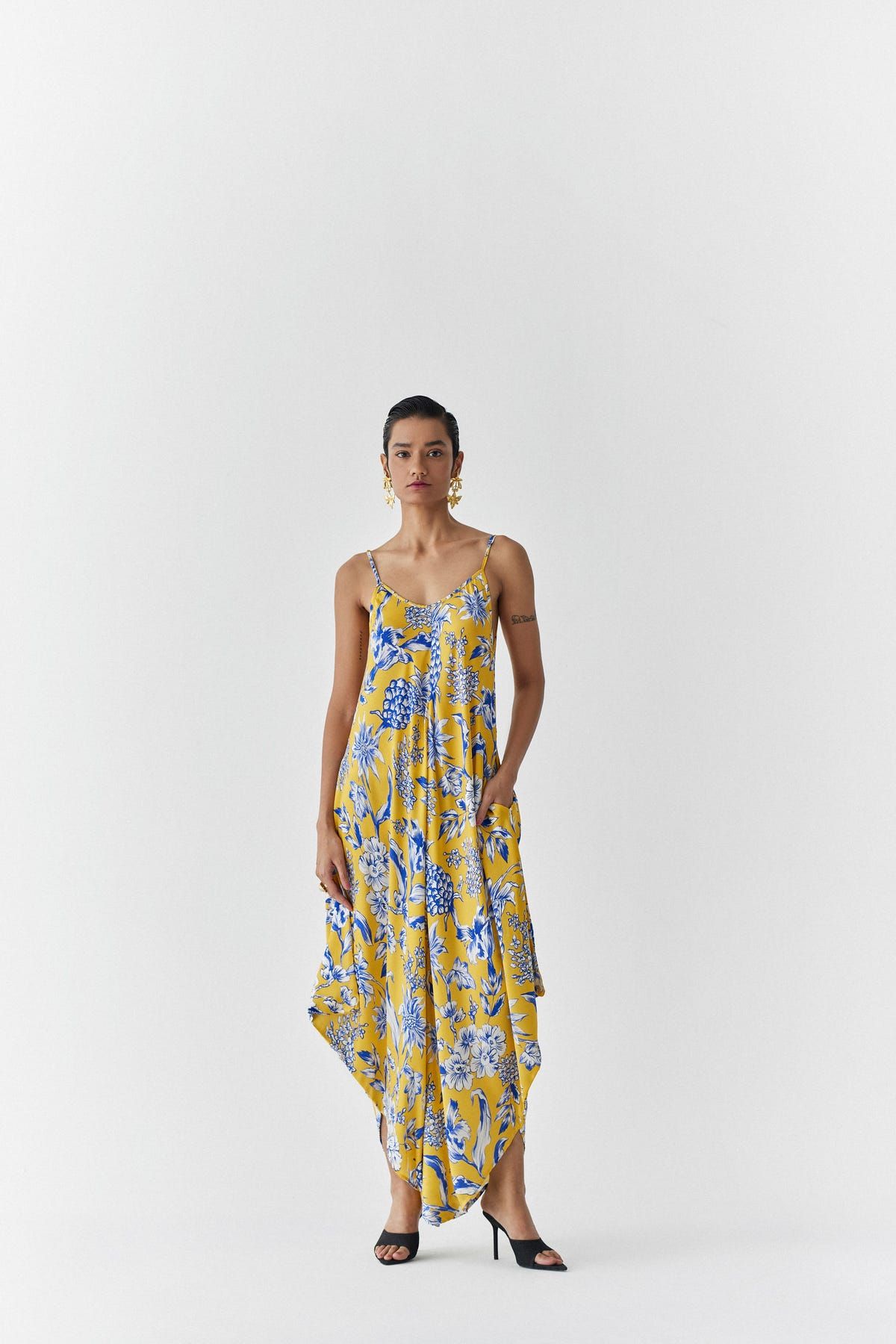 YELLOW PINEAPPLE STRAPPY JUMPSUIT WITH CAPE - image 4