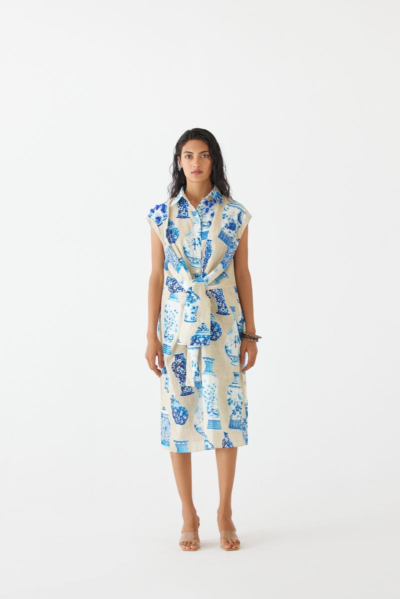PORCELAIN KNOT SHIRT DRESS
