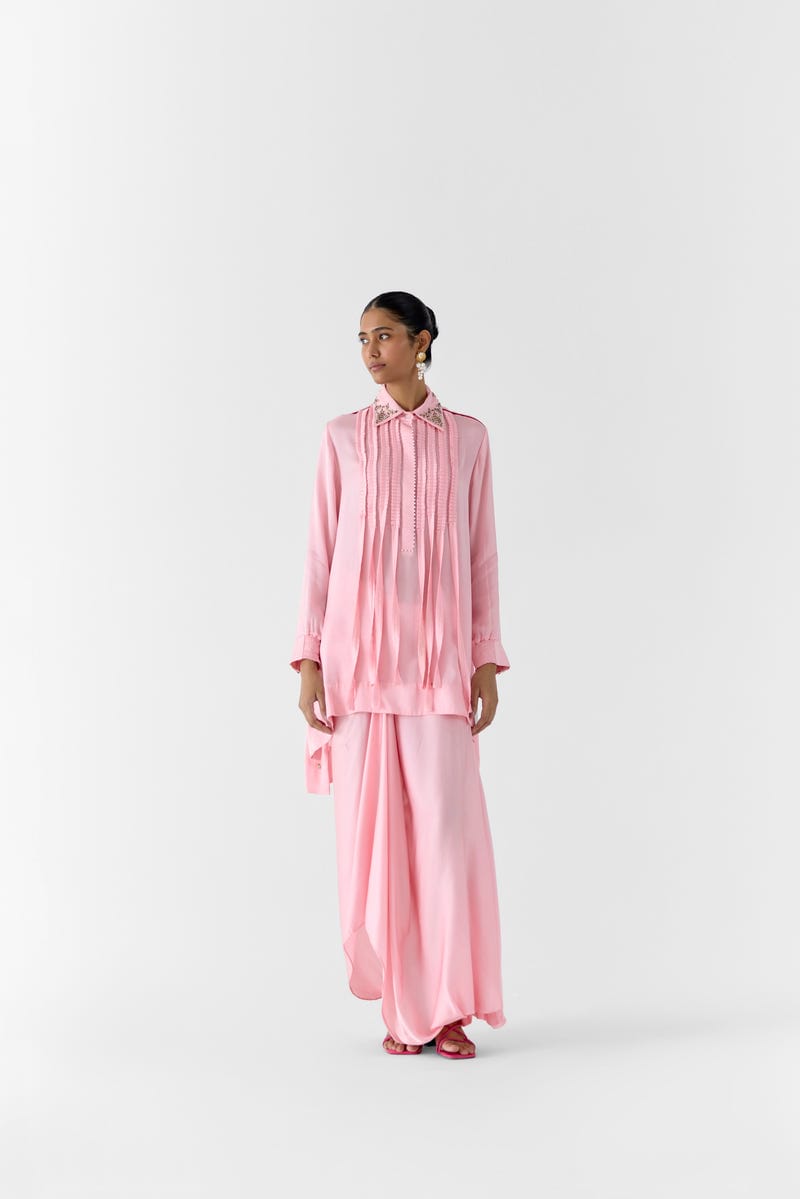 MOONSTONE ASYMMETRIC SHIRT AND KNOT SKIRT