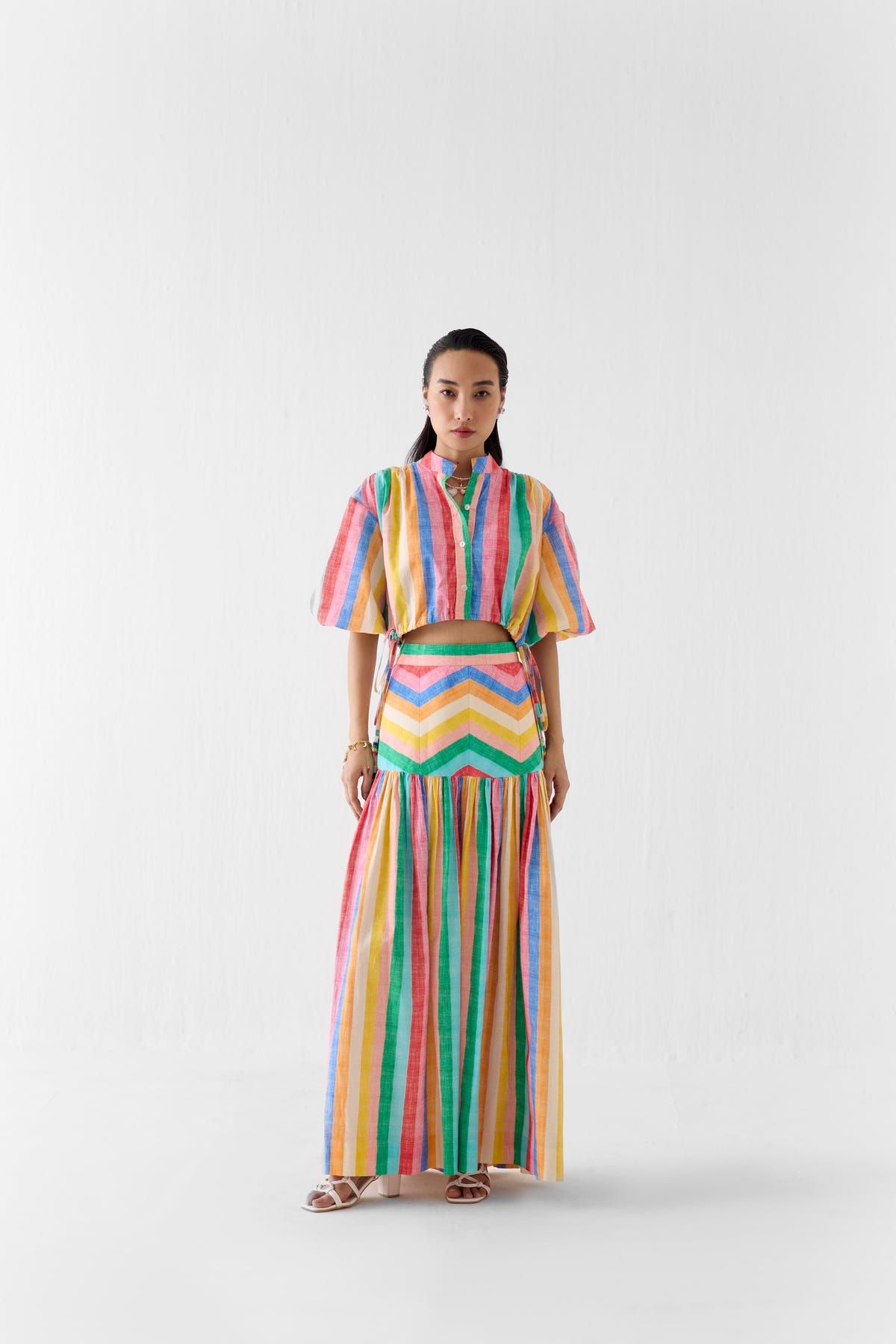 LEHER DRAWSTRING CROP SHIRT & GATHERED SKIRT - image 1