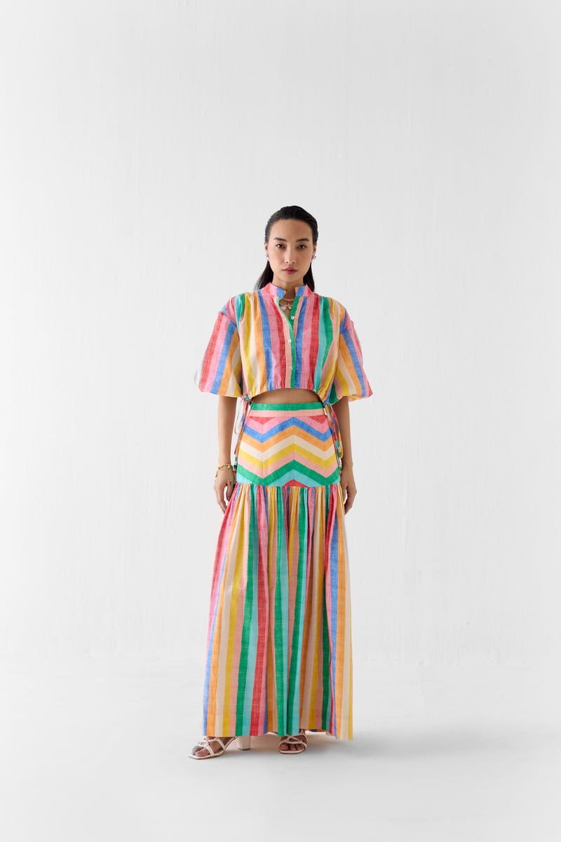LEHER DRAWSTRING CROP SHIRT & GATHERED SKIRT