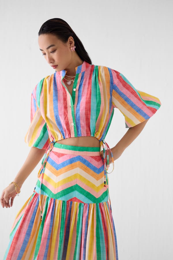Studio Rigu — LEHER DRAWSTRING CROP SHIRT & GATHERED SKIRT