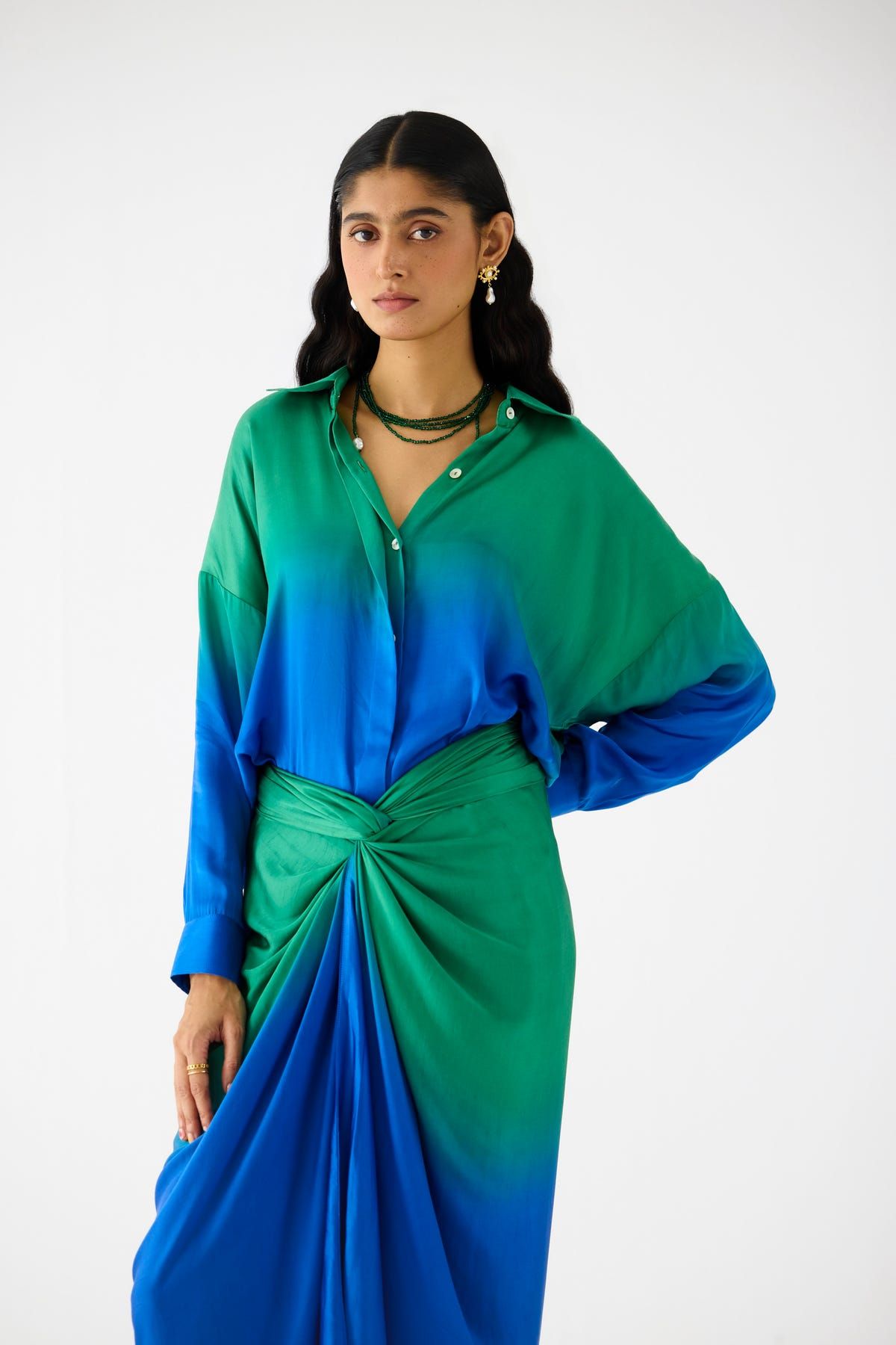 EMERALD DRAPED SHIRT DRESS - image 2