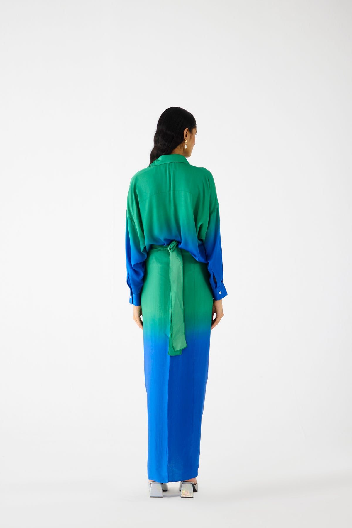 EMERALD DRAPED SHIRT DRESS - image 3