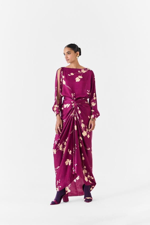 Studio Rigu — Plum Shirt Draped  Dress