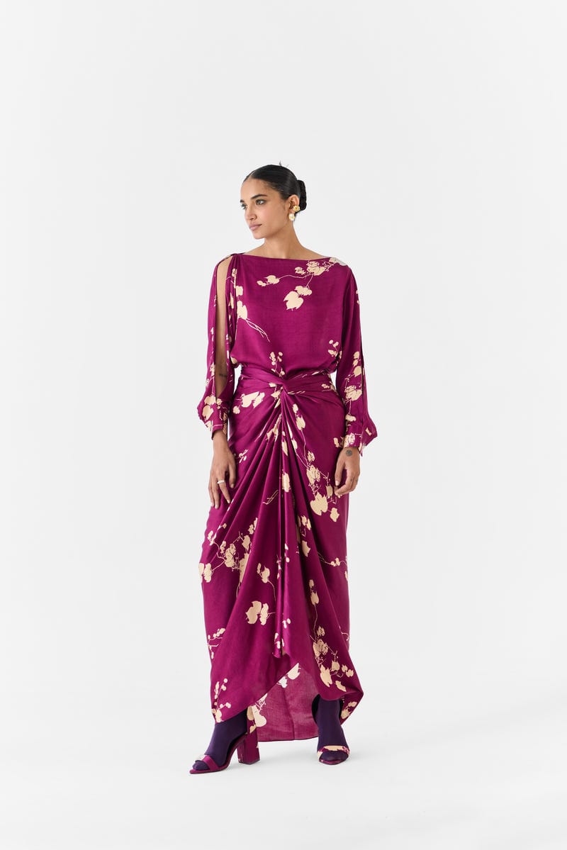 Plum Shirt Draped  Dress