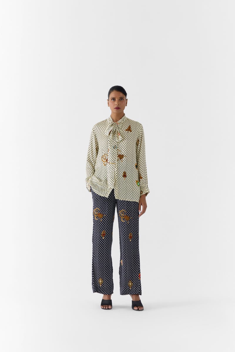 PEARL POLKA DOT KNOT SHIRT & ONYX POLKA PANTS