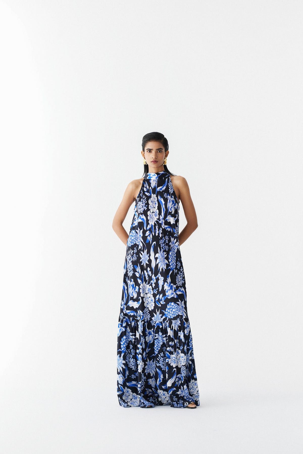 BLACK PINEAPPLE HALTER DRESS - image 1