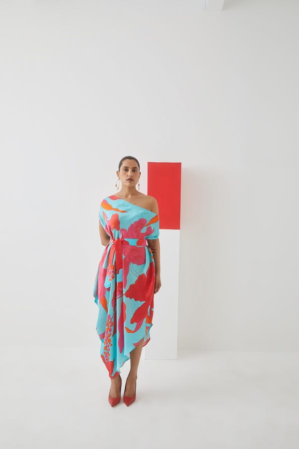 Studio Rigu — Blue Rose Draped Dress