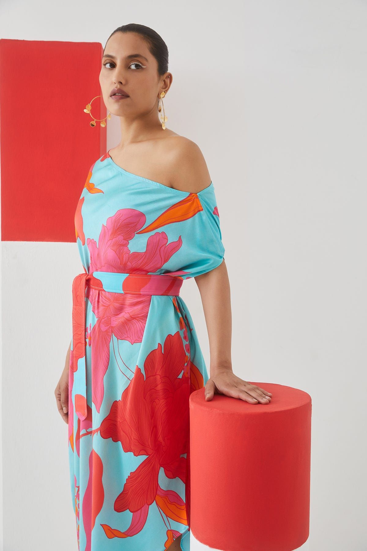 Blue Rose Draped Dress - image 3