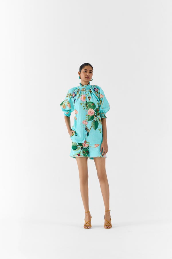 Studio Rigu — BLUE BLOSSOM RUCHING SHIRT & SHORTS