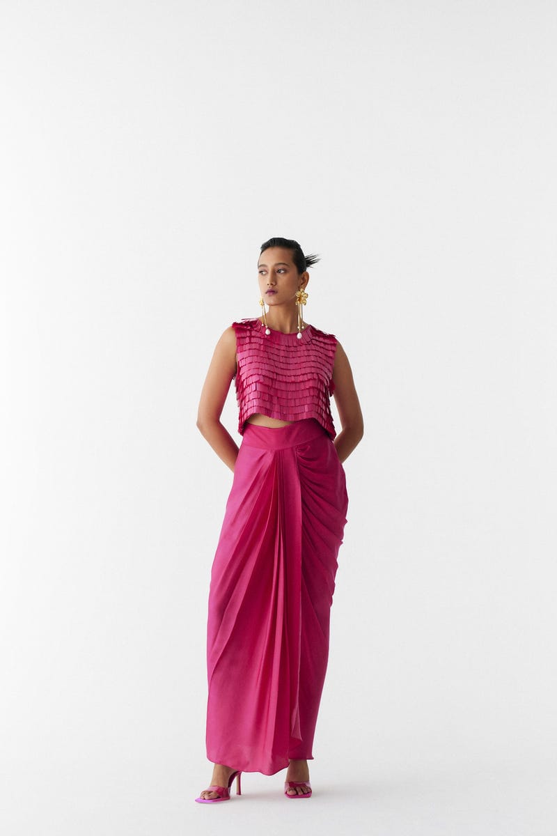 SCRALET SEQUIN BLOUSE & DRAPE SKIRT